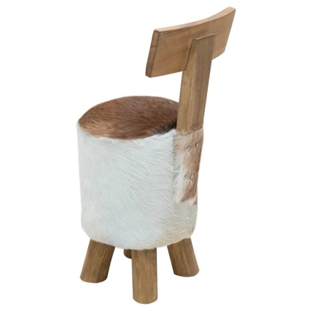 Tabouret cuir de chèvre et Bois de teck solide