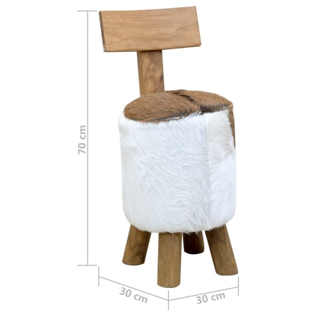 Tabouret cuir de chèvre et Bois de teck solide