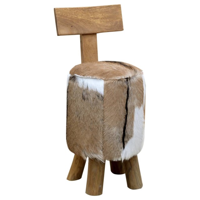 Tabouret cuir de chèvre et Bois de teck solide