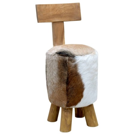 Tabouret cuir de chèvre et Bois de teck solide