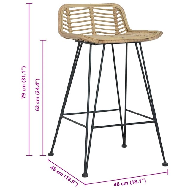 Chaises de bar lot de 2 rotin Naturel