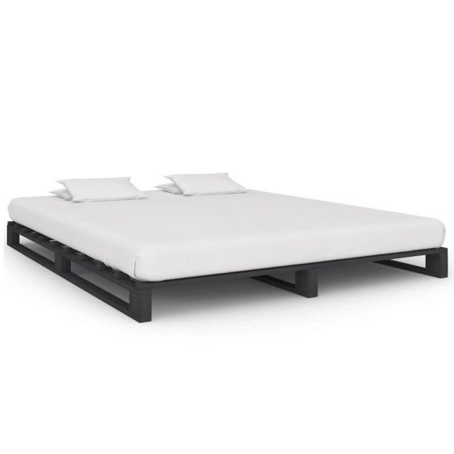 Cadre de lit de palette sans matelas gris 200x200cm bois massif