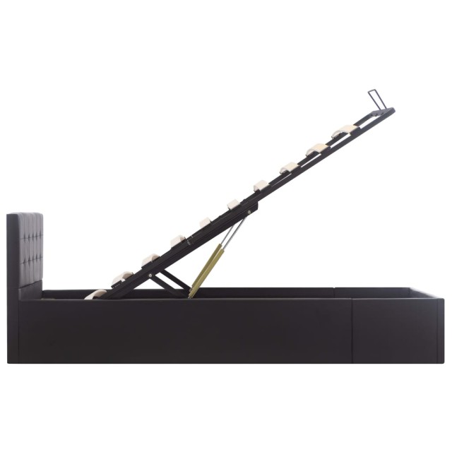 Cadre de lit à rangement hydraulique Noir Similicuir 90x200 cm