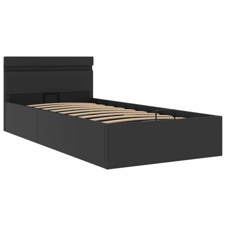 Cadre de lit à rangement hydraulique sans matelas avec LED noir