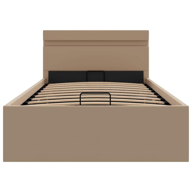 Cadre de lit à rangement et LED Cappuccino Similicuir 100x200cm