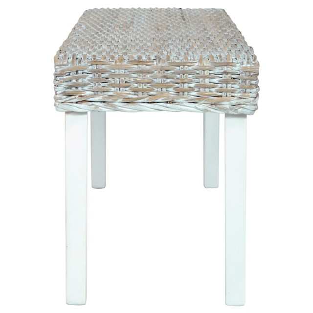 Banc 110 cm Blanc Rotin naturel kubu et bois d'acajou massif