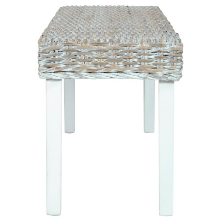 Banc 110 cm Blanc Rotin naturel kubu et bois d'acajou massif