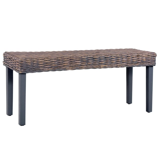 Banc 110 cm Gris Rotin naturel kubu et bois d'acajou massif