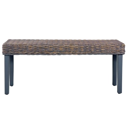 Banc 110 cm Gris Rotin naturel kubu et bois d'acajou massif 2