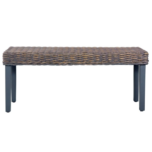 Banc 110 cm Gris Rotin naturel kubu et bois d'acajou massif