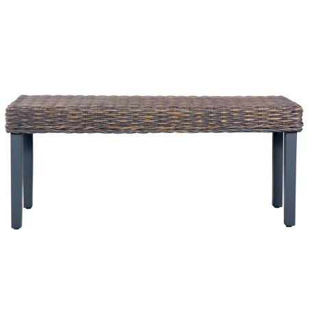 Banc 110 cm Gris Rotin naturel kubu et bois d'acajou massif