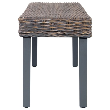 Banc 110 cm Gris Rotin naturel kubu et bois d'acajou massif