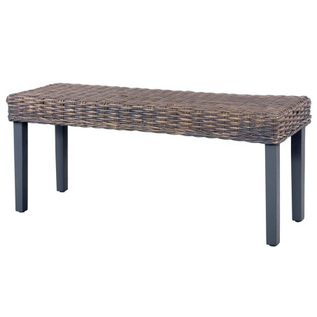 Banc 110 cm Gris Rotin naturel kubu et bois d'acajou massif