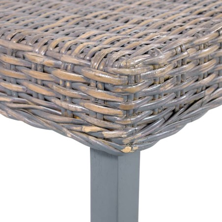 Banc 110 cm Gris Rotin naturel kubu et bois d'acajou massif