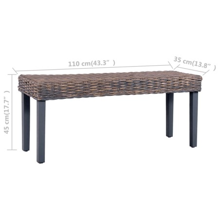 Banc 110 cm Gris Rotin naturel kubu et bois d'acajou massif