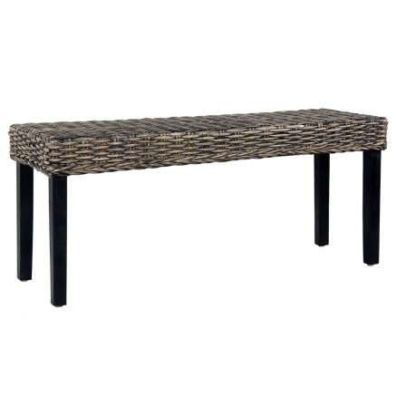 Banc 110 cm Noir Rotin naturel kubu et bois d'acajou massif