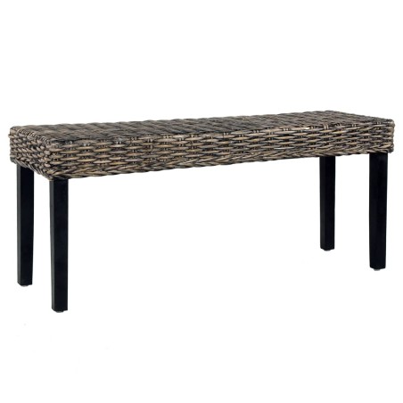 Banc 110 cm Noir Rotin naturel kubu et bois d'acajou massif