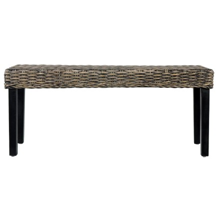 Banc 110 cm Noir Rotin naturel kubu et bois d'acajou massif 2