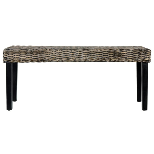 Banc 110 cm Noir Rotin naturel kubu et bois d'acajou massif