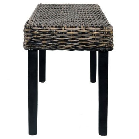 Banc 110 cm Noir Rotin naturel kubu et bois d'acajou massif