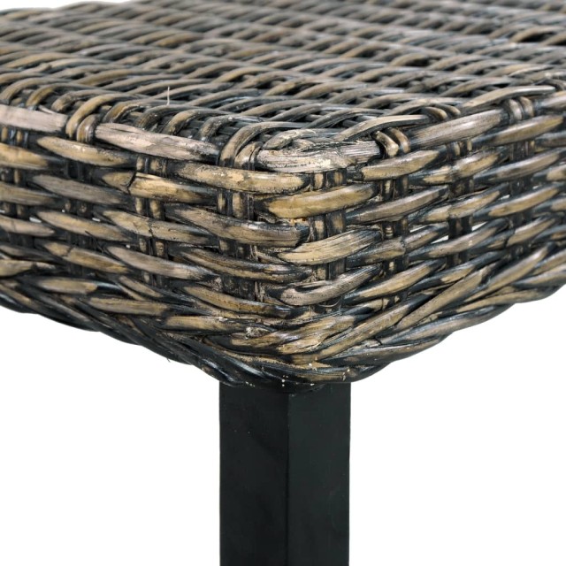 Banc 110 cm Noir Rotin naturel kubu et bois d'acajou massif