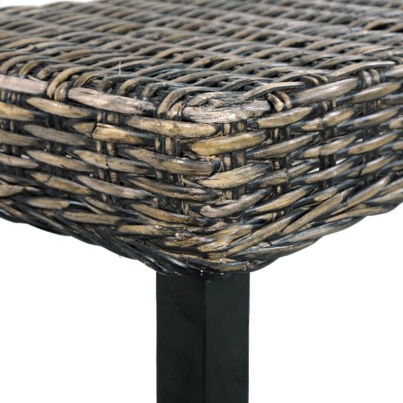 Banc 110 cm Noir Rotin naturel kubu et bois d'acajou massif