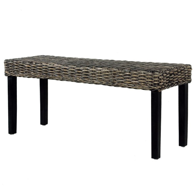 Banc 110 cm Noir Rotin naturel kubu et bois d'acajou massif