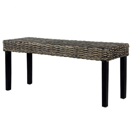 Banc 110 cm Noir Rotin naturel kubu et bois d'acajou massif