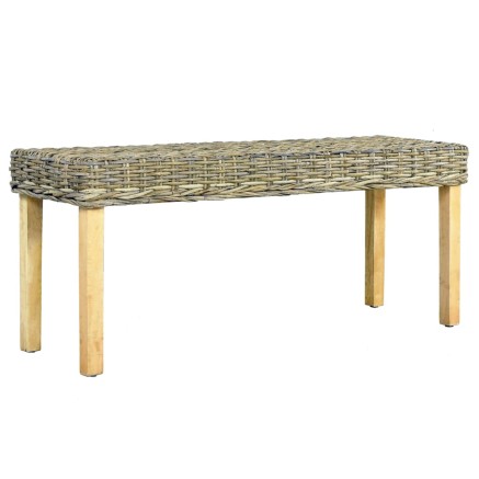 Banc 110 cm Rotin naturel kubu et bois d'acajou massif