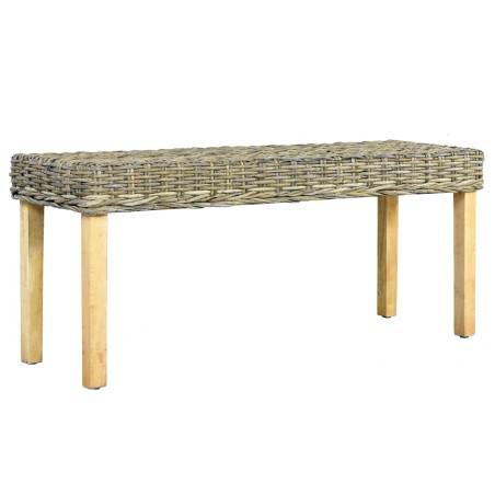 Banc 110 cm Rotin naturel kubu et bois d'acajou massif