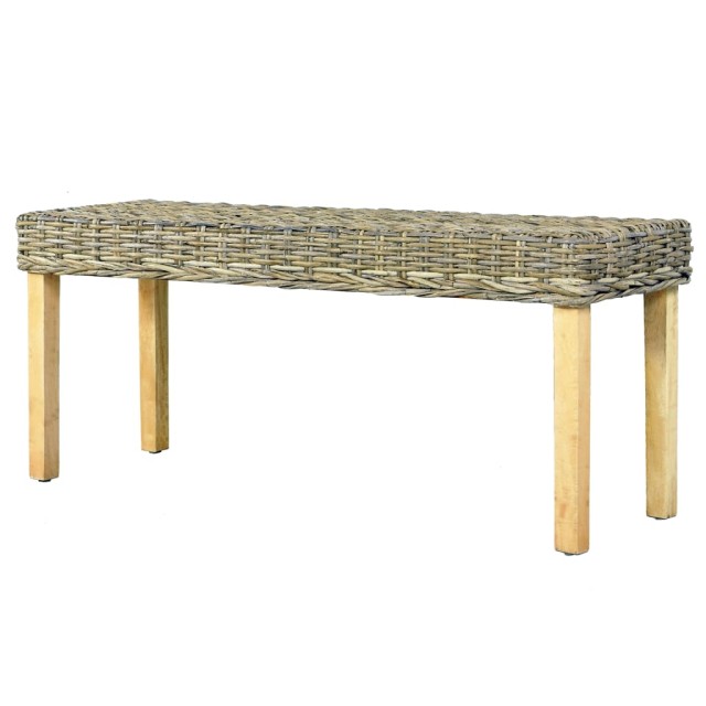 Banc 110 cm Rotin naturel kubu et bois d'acajou massif