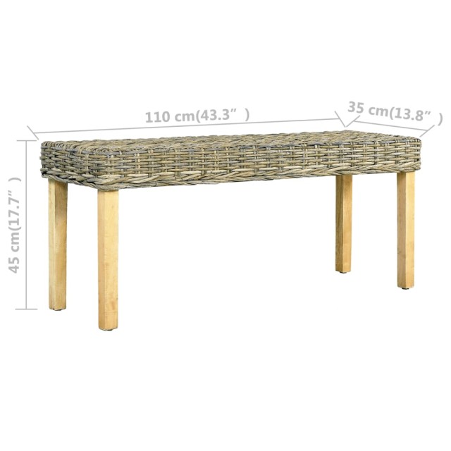 Banc 110 cm Rotin naturel kubu et bois d'acajou massif