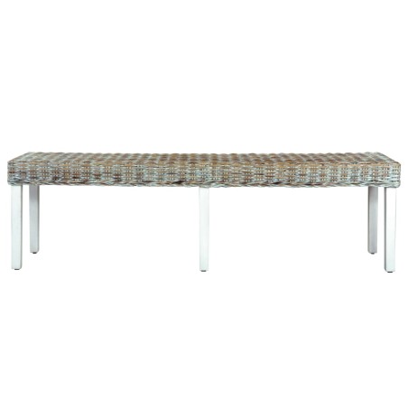 Banc 160 cm Blanc Rotin naturel kubu et bois de manguier massif