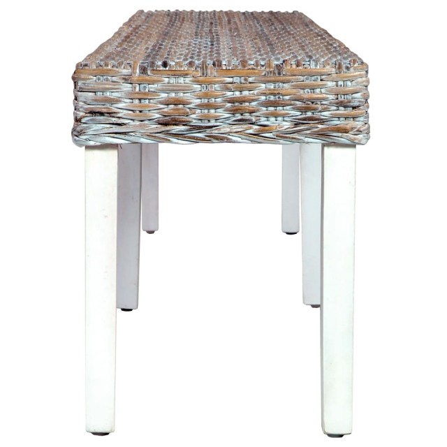 Banc 160 cm Blanc Rotin naturel kubu et bois de manguier massif