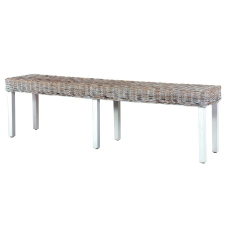 Banc 160 cm Blanc Rotin naturel kubu et bois de manguier massif
