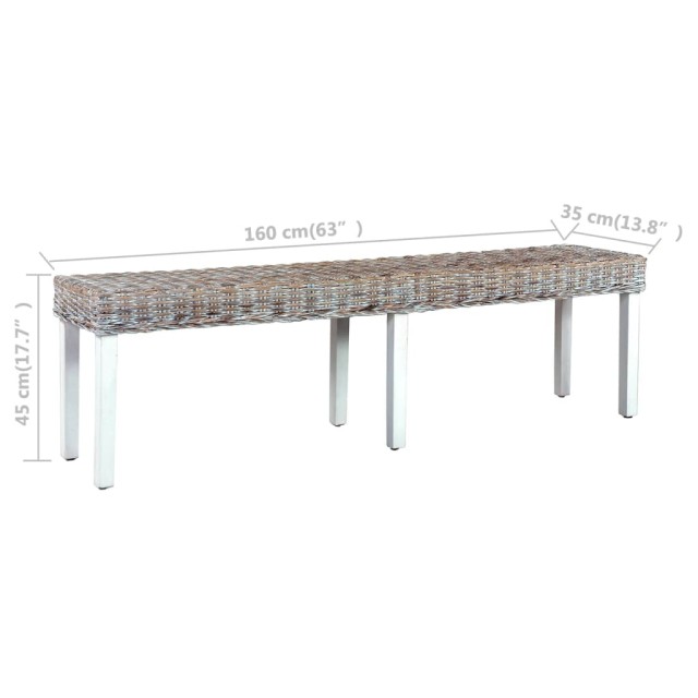Banc 160 cm Blanc Rotin naturel kubu et bois de manguier massif