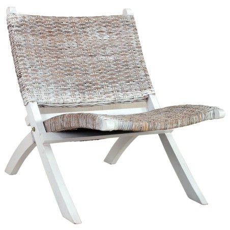 Chaise de relaxation rotin kubu naturel et bois d'acajou massif