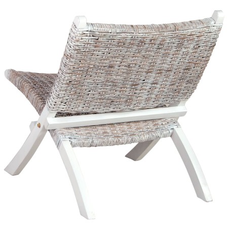 Chaise de relaxation rotin kubu naturel et bois d'acajou massif