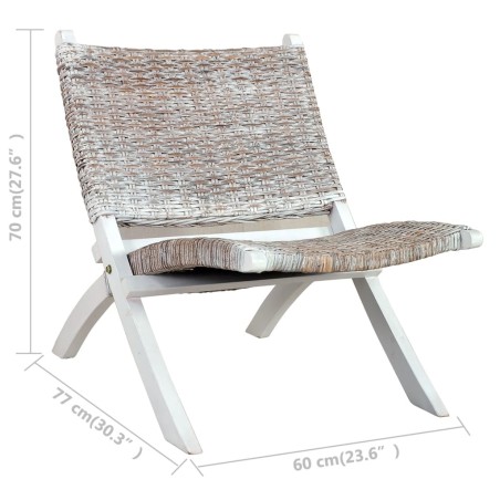 Chaise de relaxation rotin kubu naturel et bois d'acajou massif