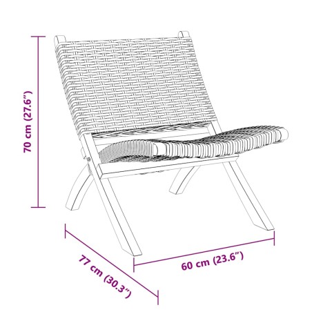 Chaise de relaxation rotin kubu naturel et bois d'acajou massif