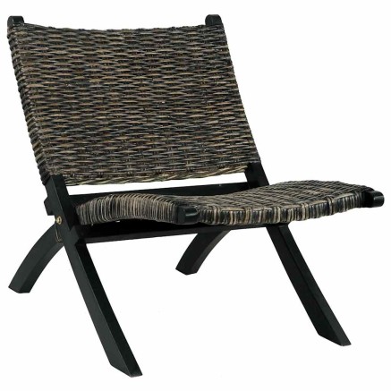 Chaise de relaxation rotin kubu naturel et bois d'acajou massif 2