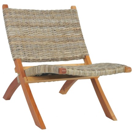 Chaise de relaxation rotin kubu naturel et bois d'acajou massif 2