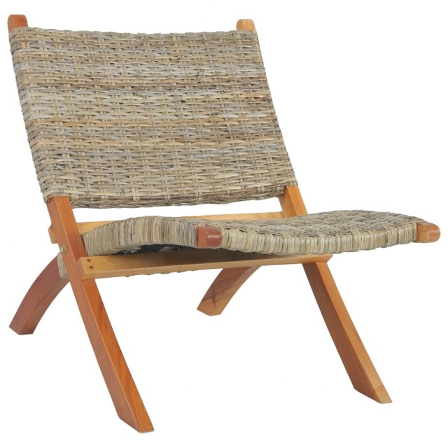 Chaise de relaxation rotin kubu naturel et bois d'acajou massif