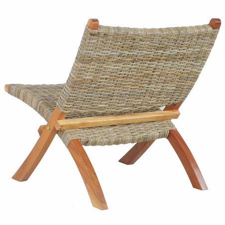 Chaise de relaxation rotin kubu naturel et bois d'acajou massif