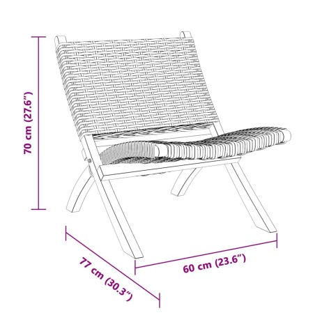 Chaise de relaxation rotin kubu naturel et bois d'acajou massif