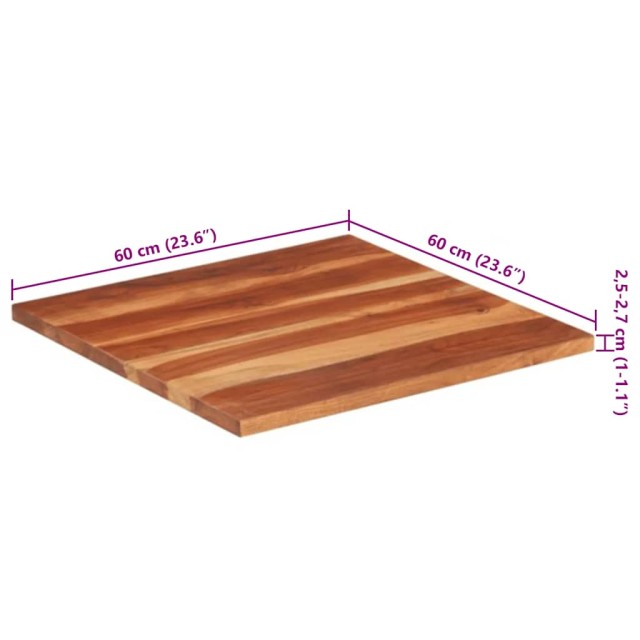 Dessus de table bois massif d'acacia 25-27 mm 60x60 cm