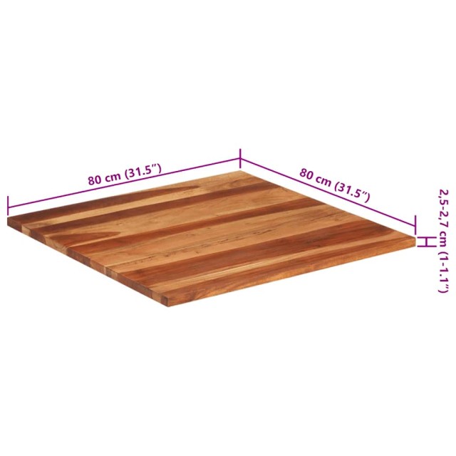 Dessus de table bois massif d'acacia 25-27 mm 80x80 cm