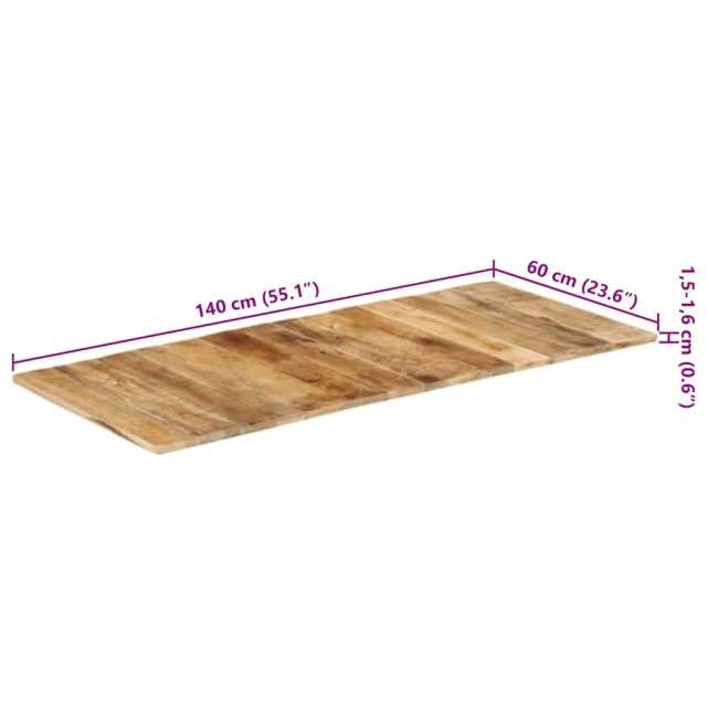 Dessus de table bois de manguier solide 15-16 mm 140x60 cm