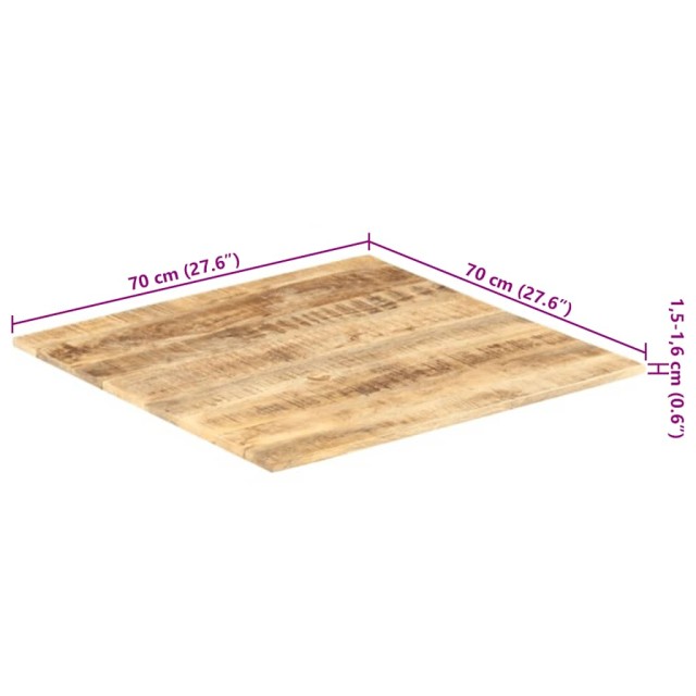Dessus de table Bois de manguier solide 15-16 mm 70x70 cm