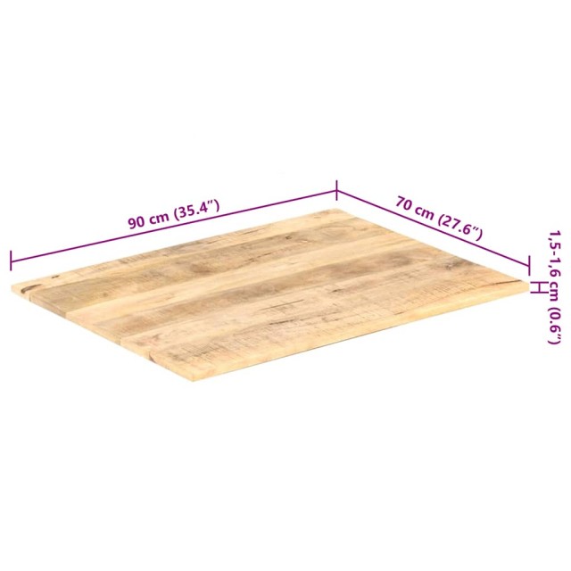 Dessus de table Bois de manguier solide 15-16 mm 90x70 cm